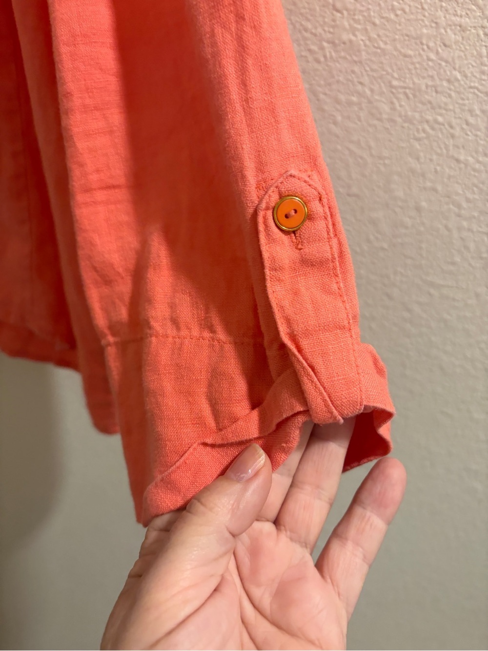 JM Collection 100% Linen Coral Button Front Roll Tab Shirt Size 18 Plus - Picture 10 of 15
